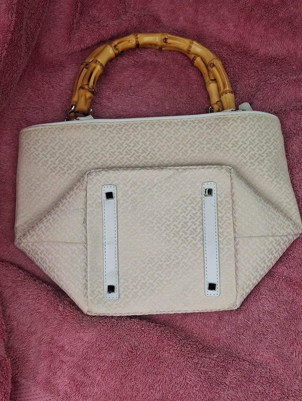 Talbots White Leather Trim Purse with Bamboo-Style Handles